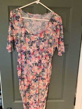 Motherhood Floral Scoop-Neck Maternity Dress